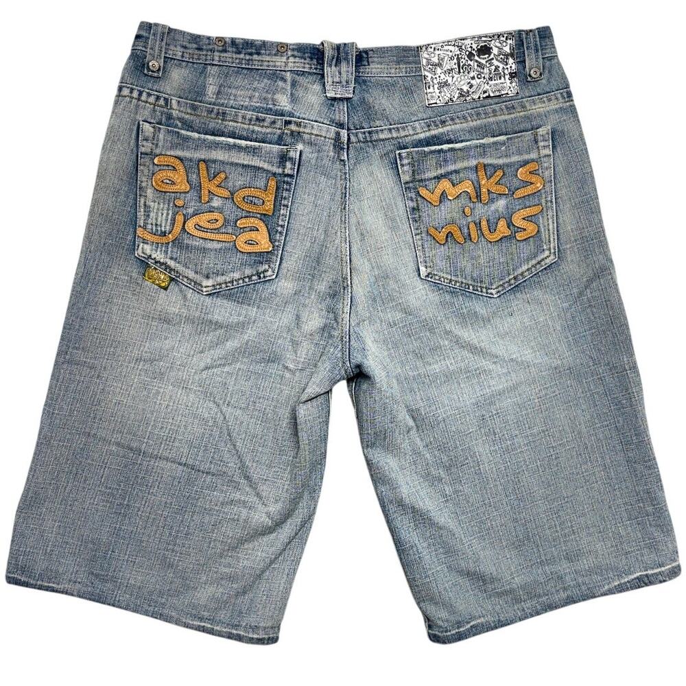 Vintage Akademiks Jean Shorts Mens 40 Denim Logo Patch Baggy Y2K Hip Hop Jorts